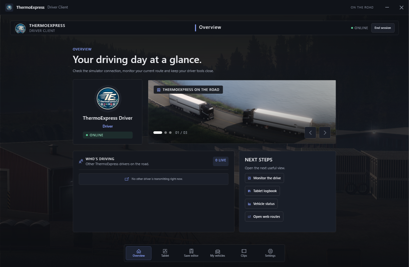 ThermoExpress your driver overview with demonstration data